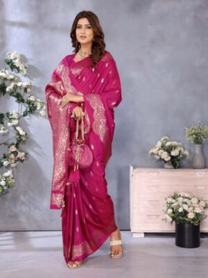 Bollywood Style Pink Wedding Silk Saree for Ladies Daily Wear