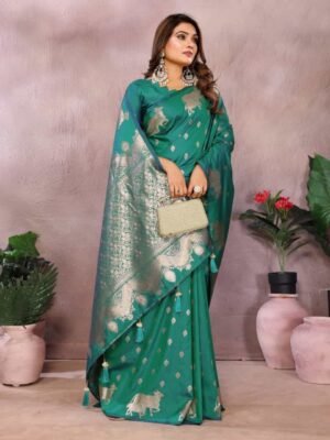 Rama Color Banarasi Silk Wedding Saree for Women