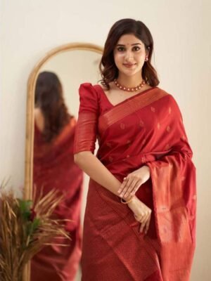 Traditional Dark Red Banarasi Silk Saree for Women
