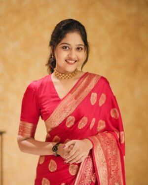 Red Banarasi Silk Saree with Golden Zari for Wedding
