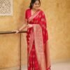 Women's Red Banarasi Saree for Festive and Wedding Wear