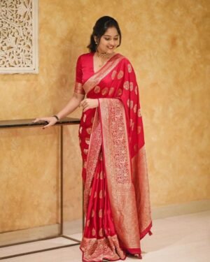 Women's Red Banarasi Saree for Festive and Wedding Wear