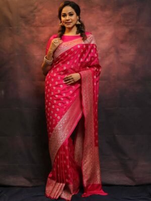 Elegant Banarasi Pink Silk Saree for Women – Traditional Wear