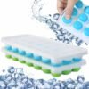 21 Cavities Food Grade Ice Cube Tray, Blue & Green