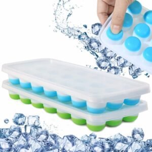 21 Cavities Food Grade Ice Cube Tray, Blue & Green