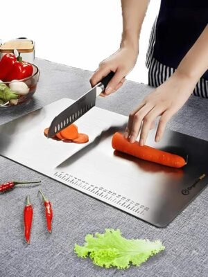Heavy-duty stainless steel cutting board with non-slip base